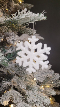 Набор новогодних елочных игрушек Снежинка Белая с глиттером