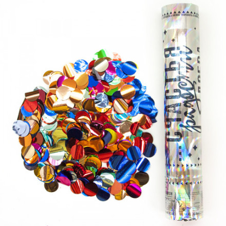 Пневмохлопушка (12/30 см), Счастья, Радости, Добра!, Металлизированные круги, Ассорти, Голография