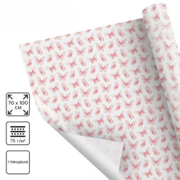 Бумага упаковочная глянцевая «Розовые бабочки»
