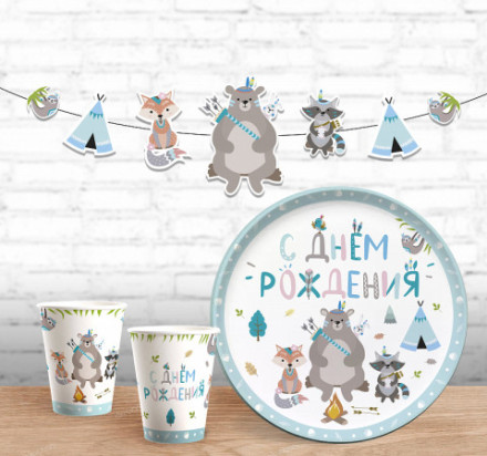 Стаканы  &quot;С Днем Рождения&quot; Зверята Бохо