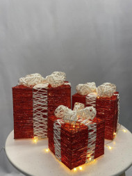 Набор новогодних светящихся подарков из проволоки, красный