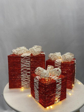 Набор новогодних светящихся подарков из проволоки, красный