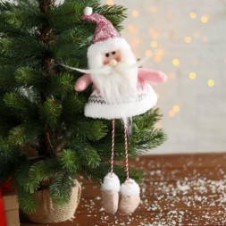 Новогодняя елочная игрушка &quot;Дед Мороз в колпачке с пайетками-длинные ножки&quot;, розовый