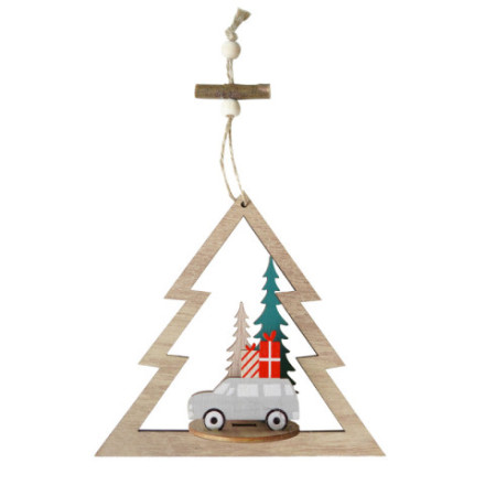 Елочное украшение из фанеры Елочка с машинкой