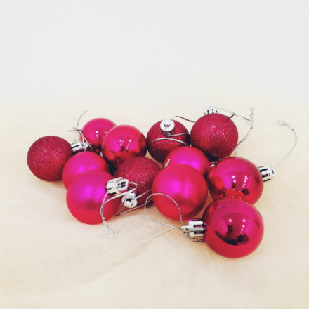 Набор новогодних елочных шаров 3 дизайна Фуксия (матовый, глянец и блестящий)