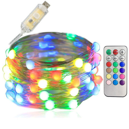 Светодиодная гирлянда Жемчужина RGB, Buetooth, пульт 50Led на прозрачном проводе