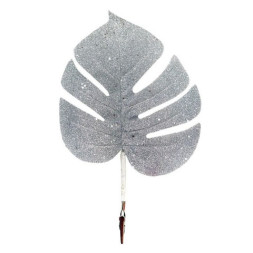 Лист монстеры с серебряным глиттером из полиэстера на клипсе