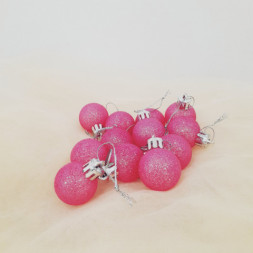 Набор новогодних елочных шаров с глиттером, Фуксия