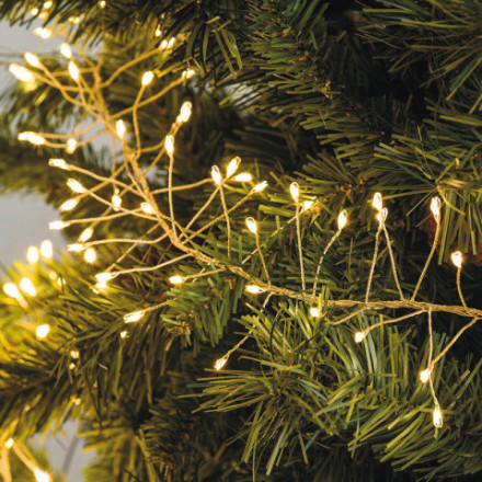 Светодиодная гирлянда Хвойная лапа (мишура роса) на зеленом проводе, теплый свет