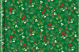 Упаковочная бумага глянцевая Листья и ягоды, зеленый фон #нг