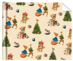Упаковочная бумага глянцевая Новогодние атрибуты, кремовый фон #нг