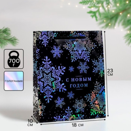 Пакет голография вертикальный «С Новым годом» снежинки #нг