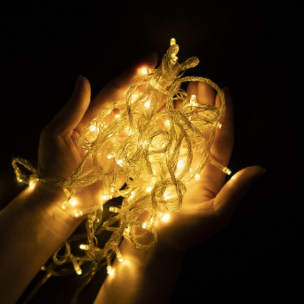 Светодиодная гирлянда, Нить 200 Led, 8 режимов, IP14, Теплый белый